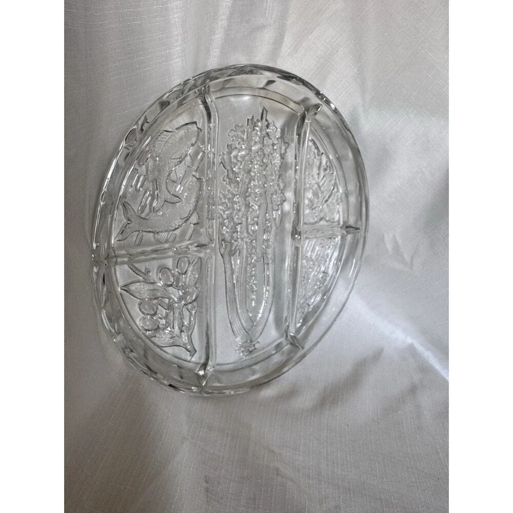 Indiana Glass Vintage Platter Relish Tray Heavy Pressed Glass 10 1/4 Inches